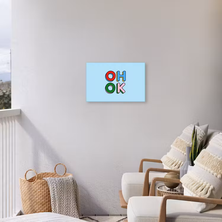 Oh ok - Blauw - Kleurrijk Tuinposter op houten frame 2 cm dik klein -sfeer1