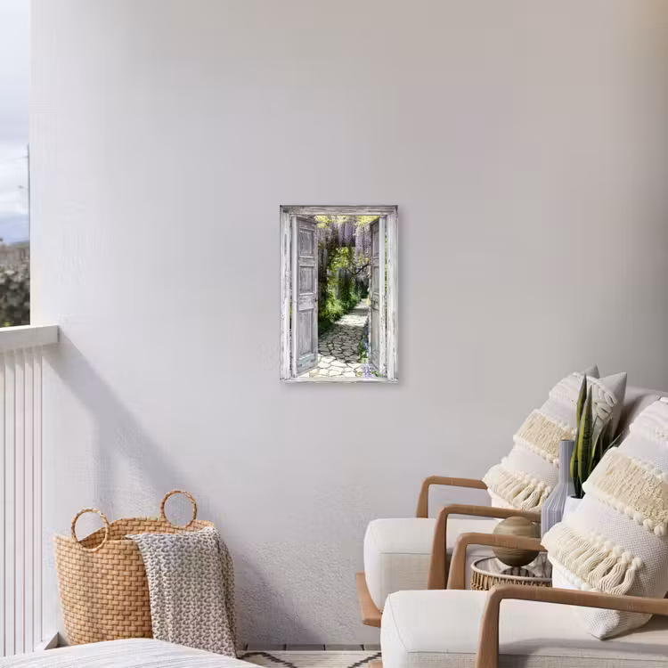 Oude deuren naar een tuinpad Tuinposter op houten frame 2 cm dik klein -sfeer1