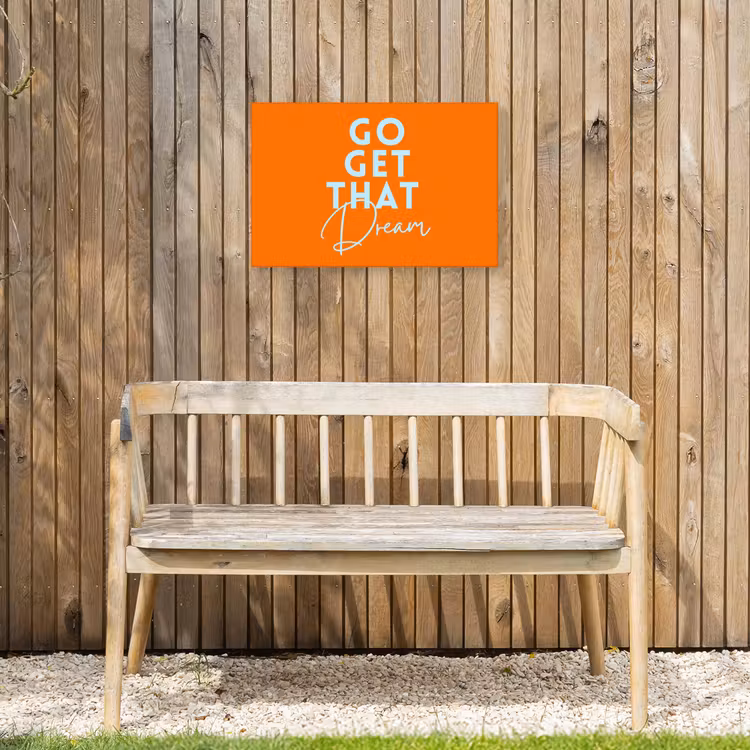 Oranje - Blauw - Go get that dream Tuinposter op houten frame 2 cm dik klein -sfeer4