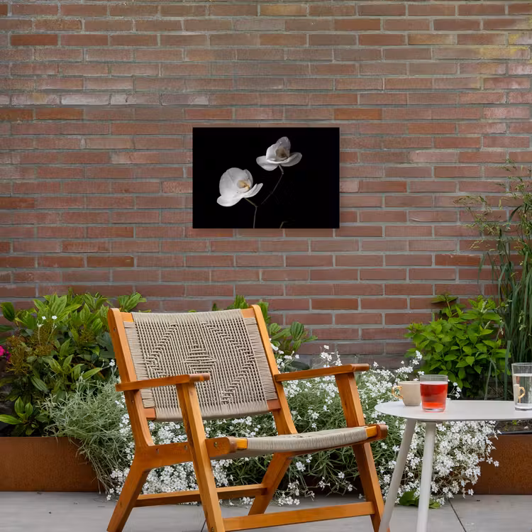 Orchidee - Bloemen - Zwart - Wit - Stilleven Tuinposter op houten frame 2 cm dik klein -sfeer3