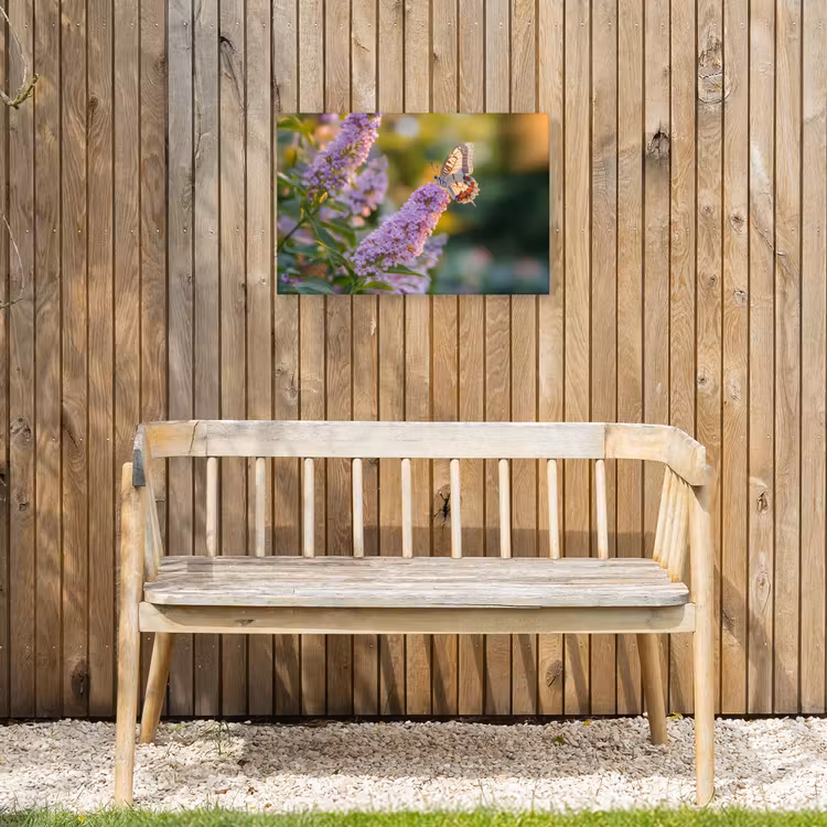Sierlijke - Vlinder - Paarse - Bloemen Tuinposter op houten frame 2 cm dik klein -sfeer4