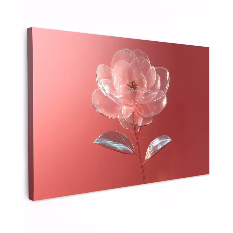 Sierlijk - Bloem - Roze - Glazen Tuinposter op houten frame 2 cm dik klein -3d