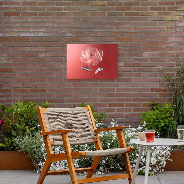 Sierlijk - Bloem - Roze - Glazen Tuinposter op houten frame 2 cm dik klein -sfeer3