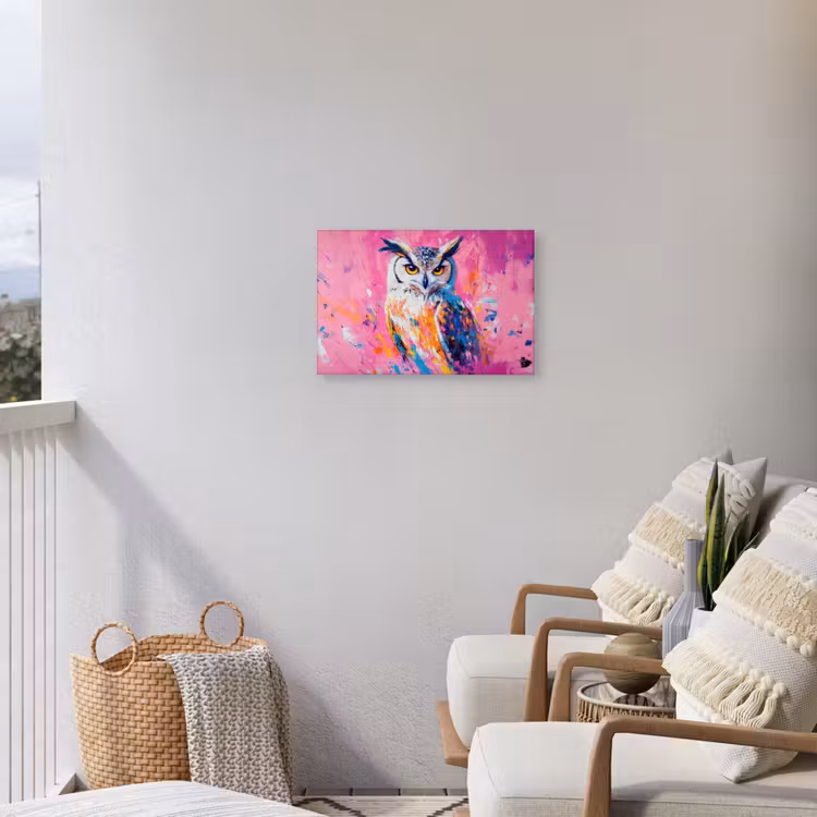 Uil - Roze - Blauw - Verf - Abstract Tuinposter op houten frame 2 cm dik klein -sfeer1