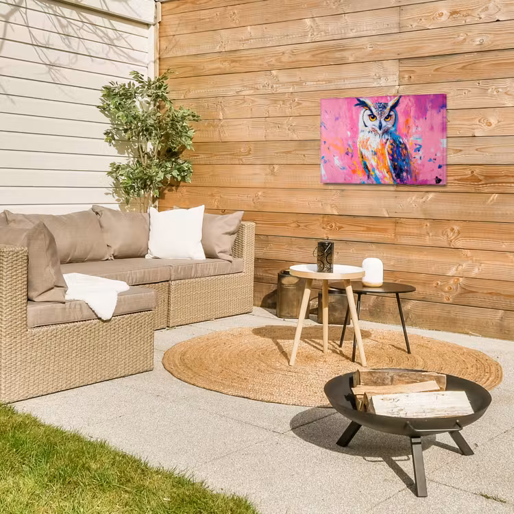 Uil - Roze - Blauw - Verf - Abstract Tuinposter op houten frame 2 cm dik klein -sfeer2