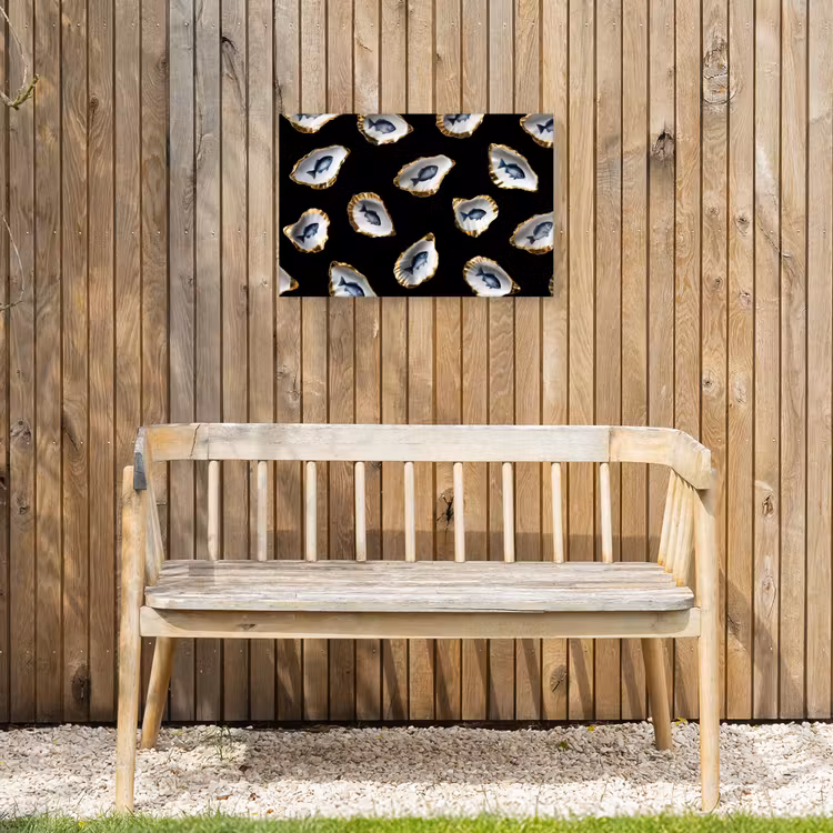 Oesters - Vissen - Blauw - Goud Tuinposter op houten frame 2 cm dik klein -sfeer4