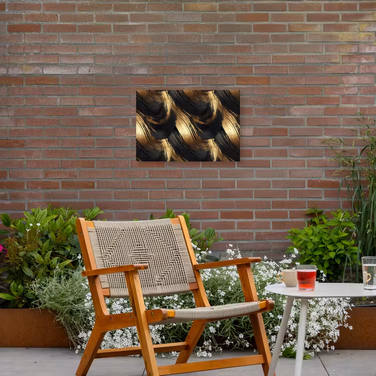 Verfstreken - Abstract - Goud - Zwart Tuinposter op houten frame 2 cm dik klein 845 -sfeer3