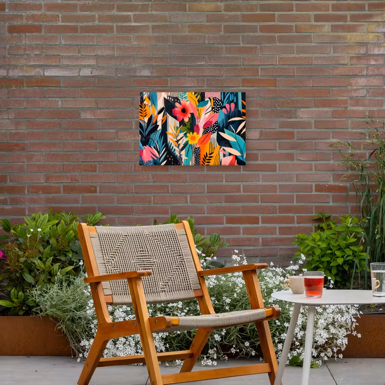 Schilderij - Abstract - Bloemen - Roze Tuinposter op houten frame 2 cm dik klein -sfeer3
