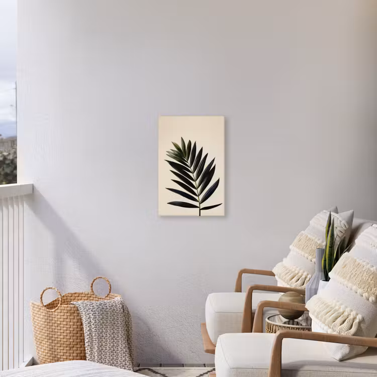 Palmblad - Donkere bladen - Subtiel Tuinposter op houten frame 2 cm dik klein -sfeer1
