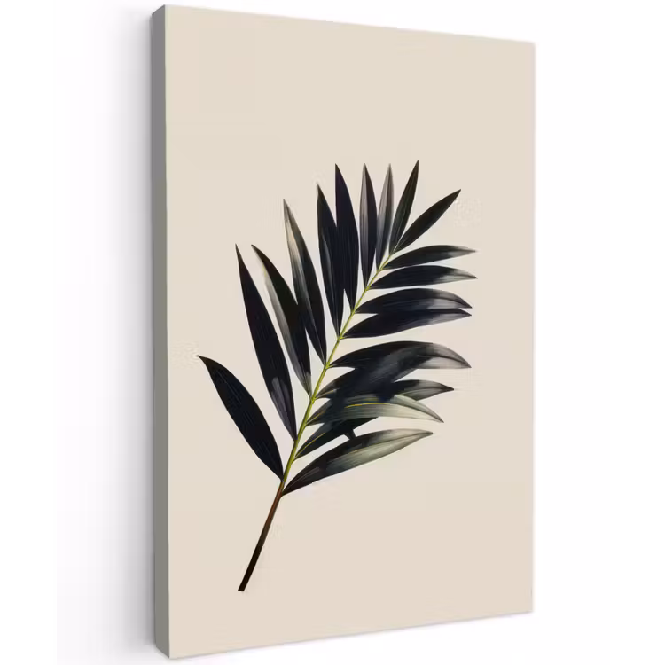 Palmblad - Subtiel - Groen - beige Tuinposter op houten frame 2 cm dik klein -3d