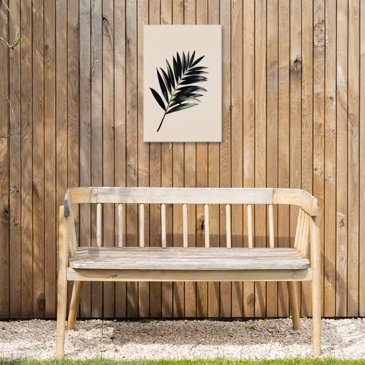 Palmblad - Subtiel - Groen - beige Tuinposter op houten frame 2 cm dik klein -sfeer4