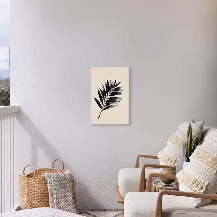 Palmblad - Subtiel - Groen - beige Tuinposter op houten frame 2 cm dik klein -sfeer1