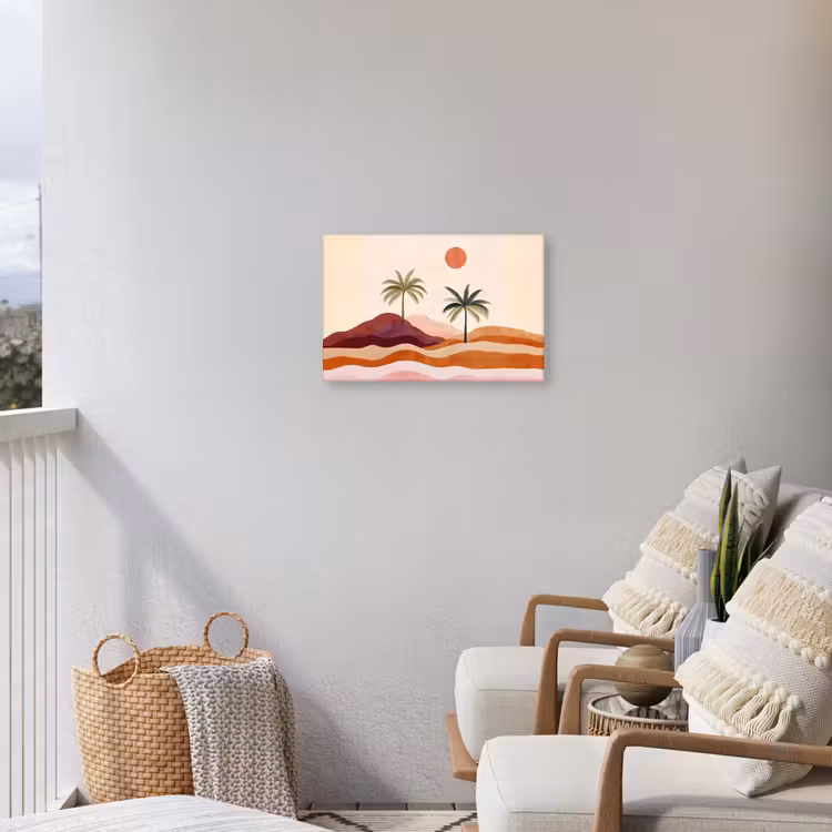 Palmbomen - Abstract - Zon - Heuvels Tuinposter op houten frame 2 cm dik klein -sfeer1