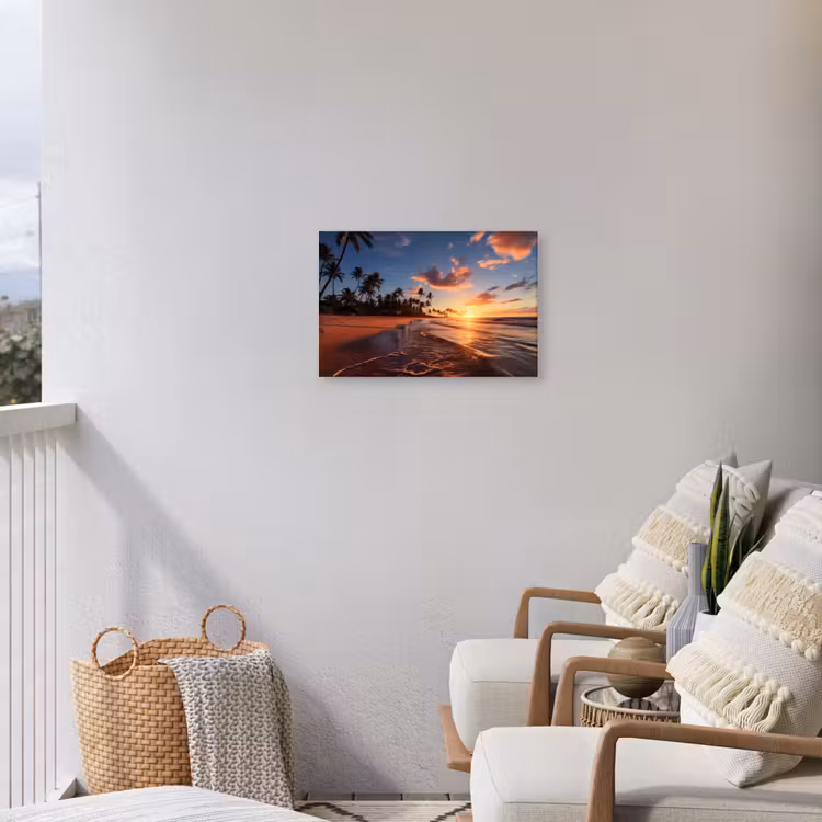 Palmbomen bij Zonsondergang Tuinposter op houten frame 2 cm dik klein -sfeer1