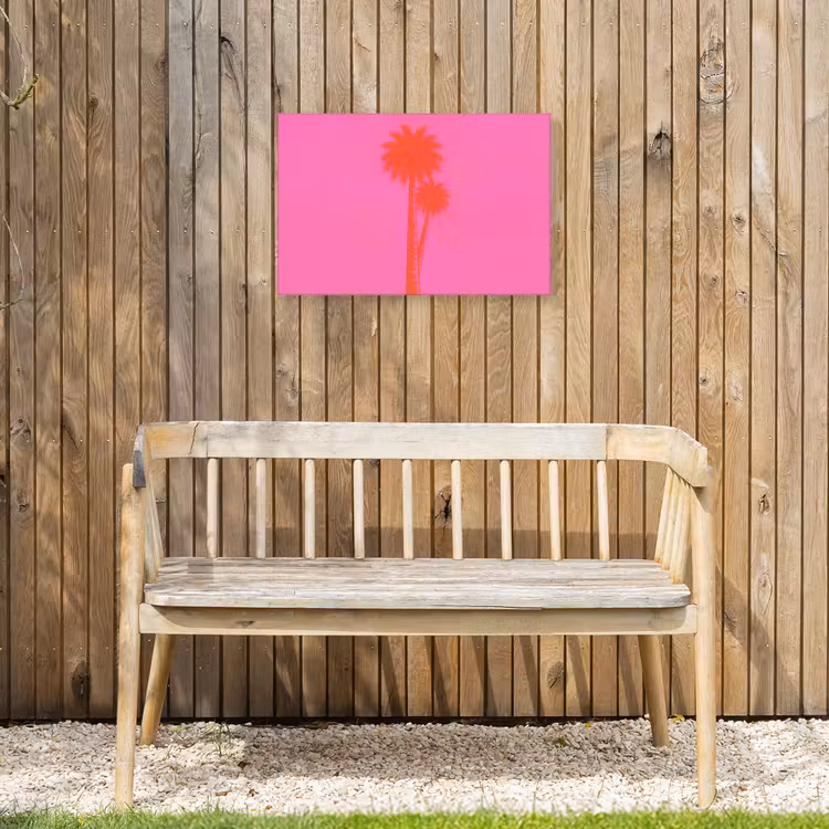 Palmbomen - Modern - Roze Tuinposter op houten frame 2 cm dik klein -sfeer4