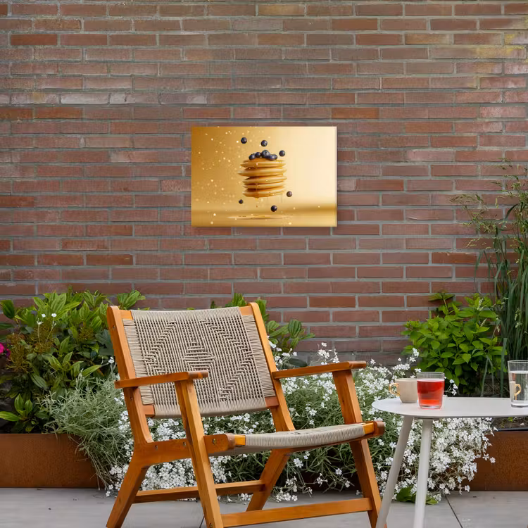 Pannenkoeken - Eten - Honing - Geel Tuinposter op houten frame 2 cm dik klein -sfeer3