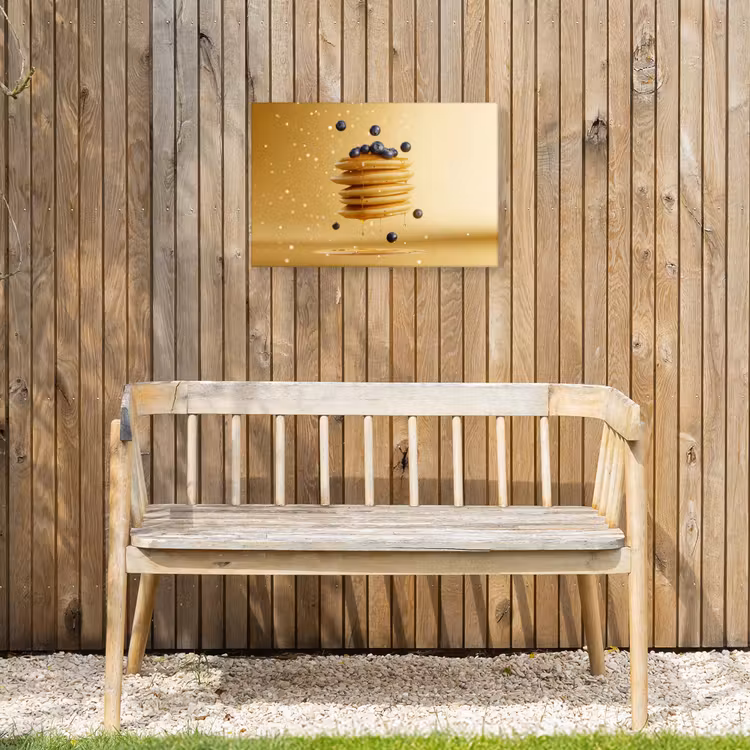 Pannenkoeken - Eten - Honing - Geel Tuinposter op houten frame 2 cm dik klein -sfeer4