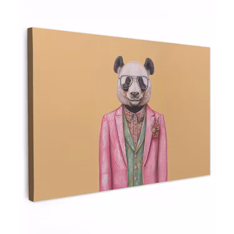 Panda - Pak - Zonnebril - Blauw Tuinposter op houten frame 2 cm dik klein -3d