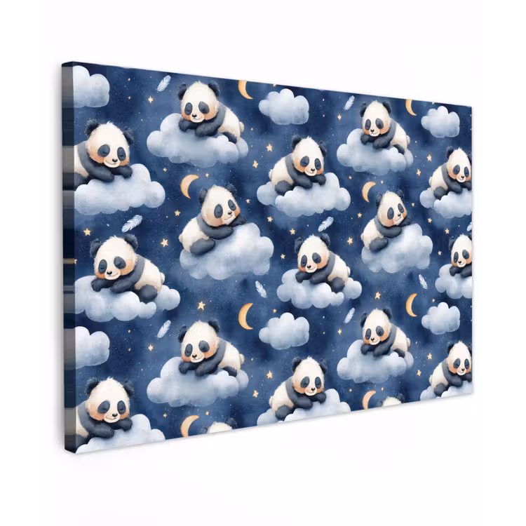 Panda's - Slapen - Blauw Tuinposter op houten frame 2 cm dik klein 845 -3d