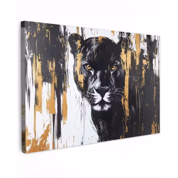 Panter - Zwart - Abstract - Verfstreken Tuinposter op houten frame 2 cm dik klein -3d