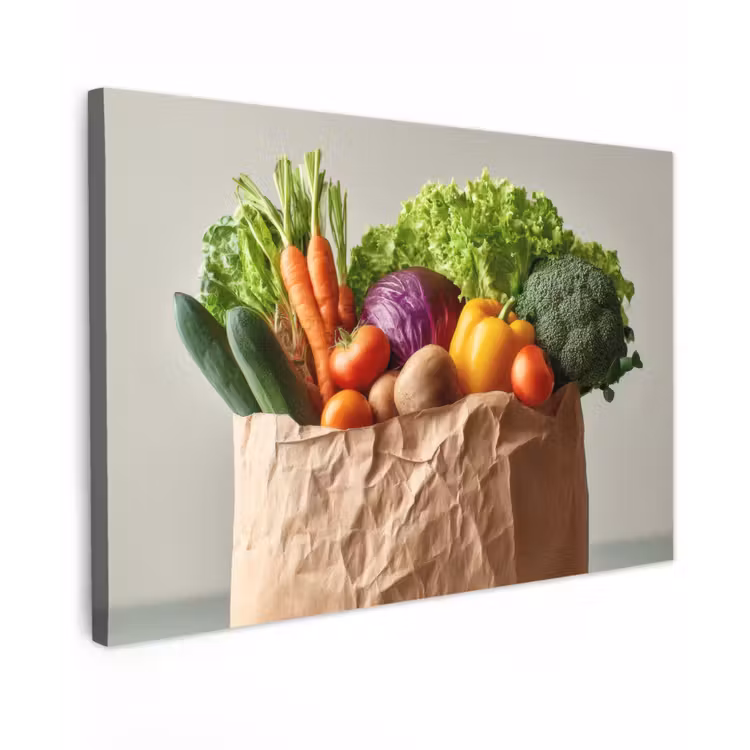 Papieren - Boodschappen - Groente - Kleurrijk Tuinposter op houten frame 2 cm dik klein -3d
