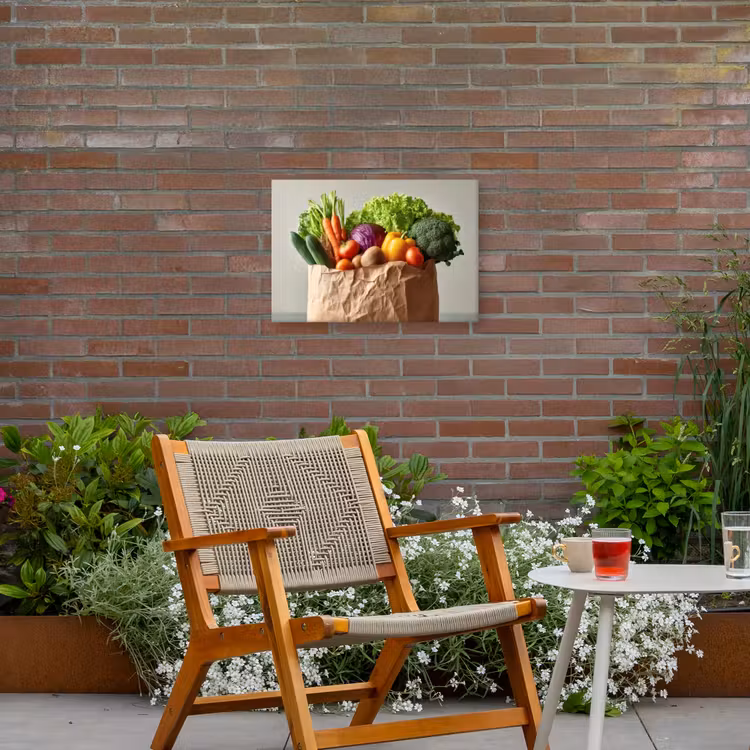 Papieren - Boodschappen - Groente - Kleurrijk Tuinposter op houten frame 2 cm dik klein -sfeer3