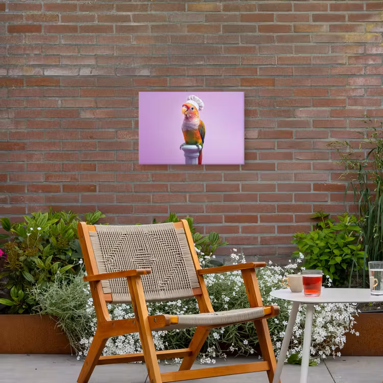 Papegaai - Koksmuts - Pilaar - Vogel Tuinposter op houten frame 2 cm dik klein -sfeer3