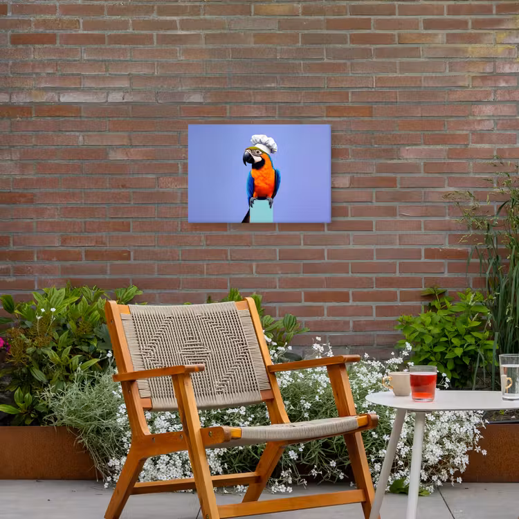 Papegaai - Koksmuts - Vogel - Leuk Tuinposter op houten frame 2 cm dik klein -sfeer3