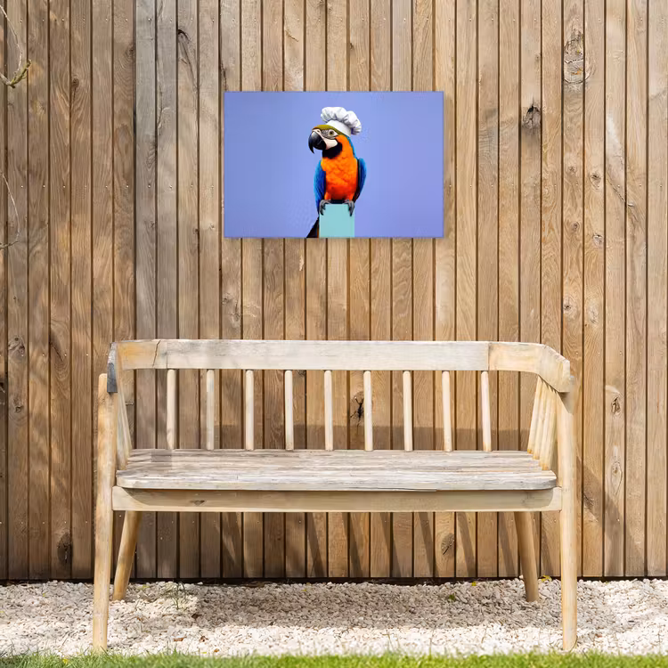 Papegaai - Koksmuts - Vogel - Leuk Tuinposter op houten frame 2 cm dik klein -sfeer4
