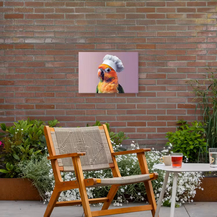 Papegaai - Koksmuts - Nieuwsgierig - Vogel Tuinposter op houten frame 2 cm dik klein -sfeer3