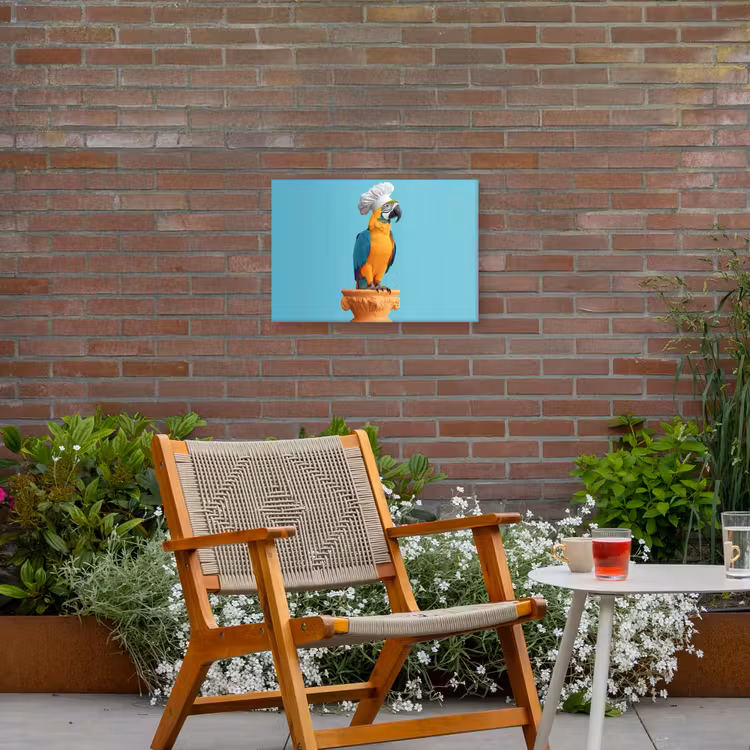Papegaai - Koksmuts - Grappig - Vogel Tuinposter op houten frame 2 cm dik klein -sfeer3