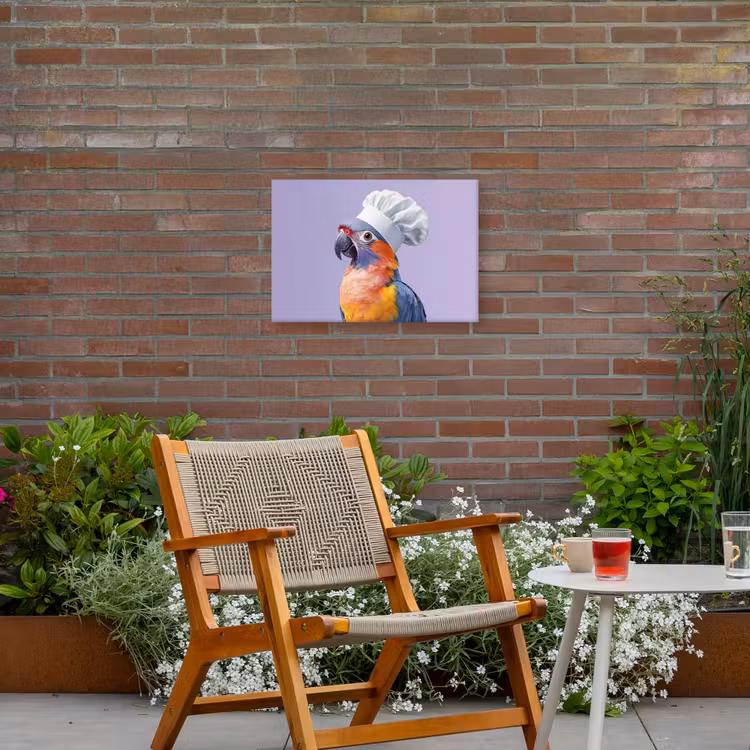Papegaai - Koksmuts - Paars - Cute Tuinposter op houten frame 2 cm dik klein -sfeer3