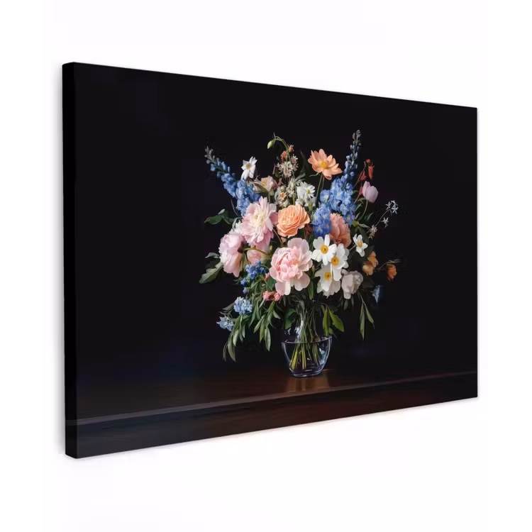 Pastel - Bloemen - Glazen - Vaas Tuinposter op houten frame 2 cm dik klein -3d