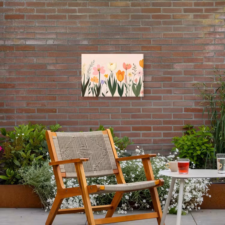 Pasteltinten - Bloemen - Illustratie Tuinposter op houten frame 2 cm dik klein -sfeer3