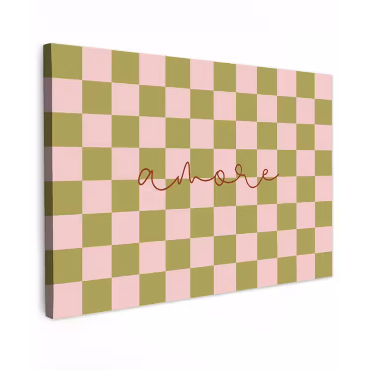 Patroon - Geblokt - Olijfgroen - Amore Tuinposter op houten frame 2 cm dik klein -3d