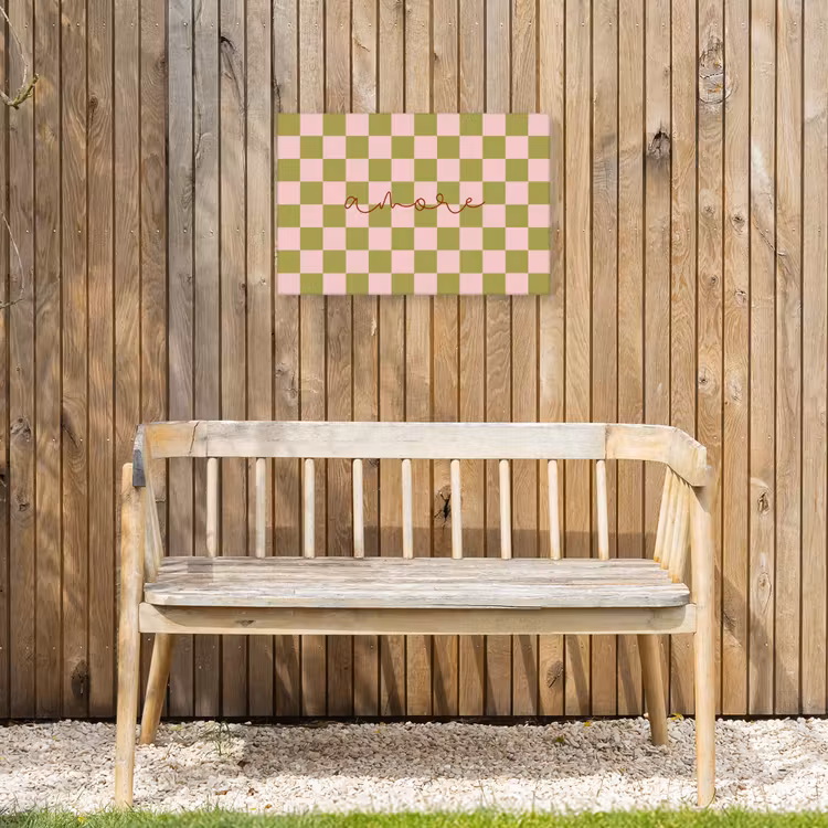 Patroon - Geblokt - Olijfgroen - Amore Tuinposter op houten frame 2 cm dik klein -sfeer4