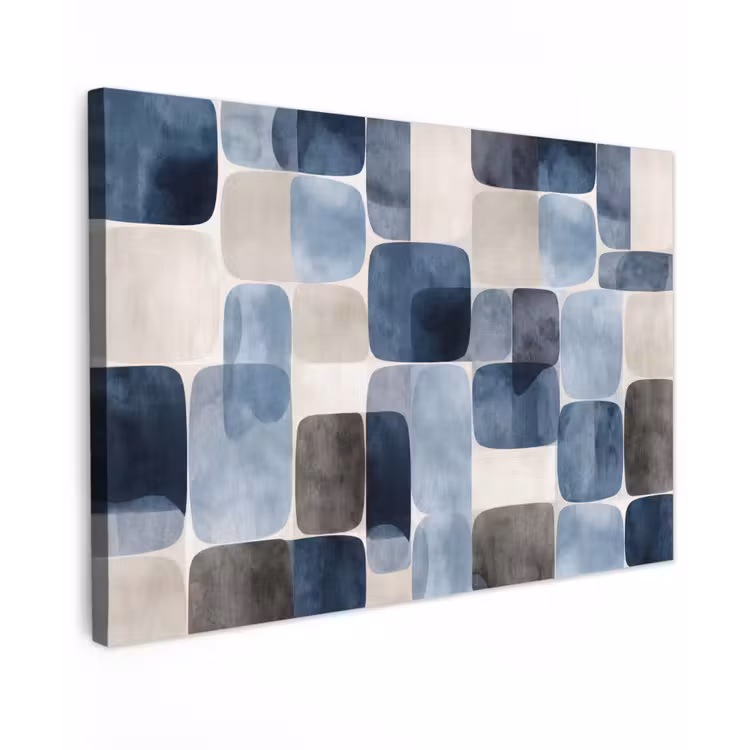 Patroon - Blauw - Vierkanten Tuinposter op houten frame 2 cm dik klein -3d
