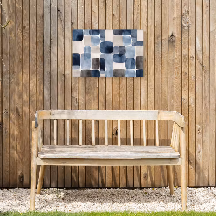 Patroon - Blauw - Vierkanten Tuinposter op houten frame 2 cm dik klein -sfeer4