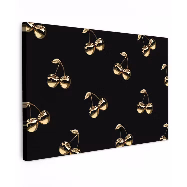 Patroon - Kersen - Goud - Chrome Tuinposter op houten frame 2 cm dik klein -3d
