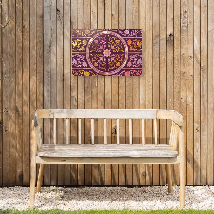Patroon - Floraal - Oosters - Paars - Goud Tuinposter op houten frame 2 cm dik klein -sfeer4
