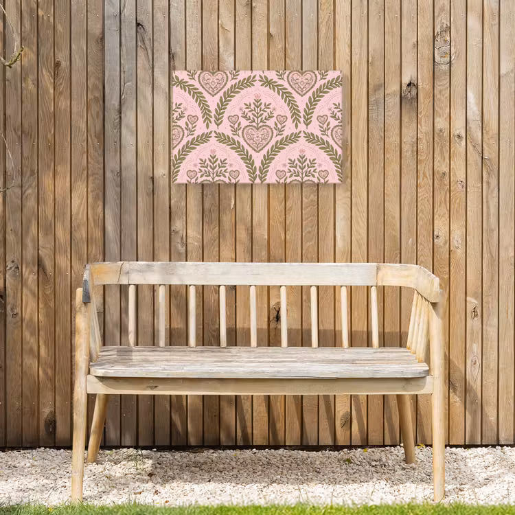 Patroon - Hart - Bloemen - Folkloristisch - Roze Tuinposter op houten frame 2 cm dik klein -sfeer4