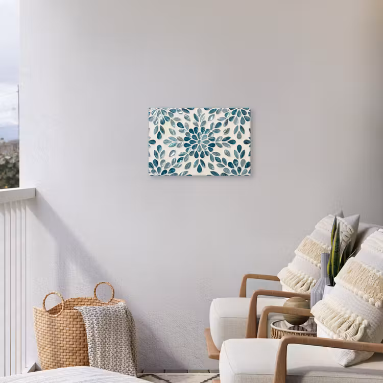 Patroon - Bladeren - Abstract - Modern - Turquoise Tuinposter op houten frame 2 cm dik klein -sfeer1