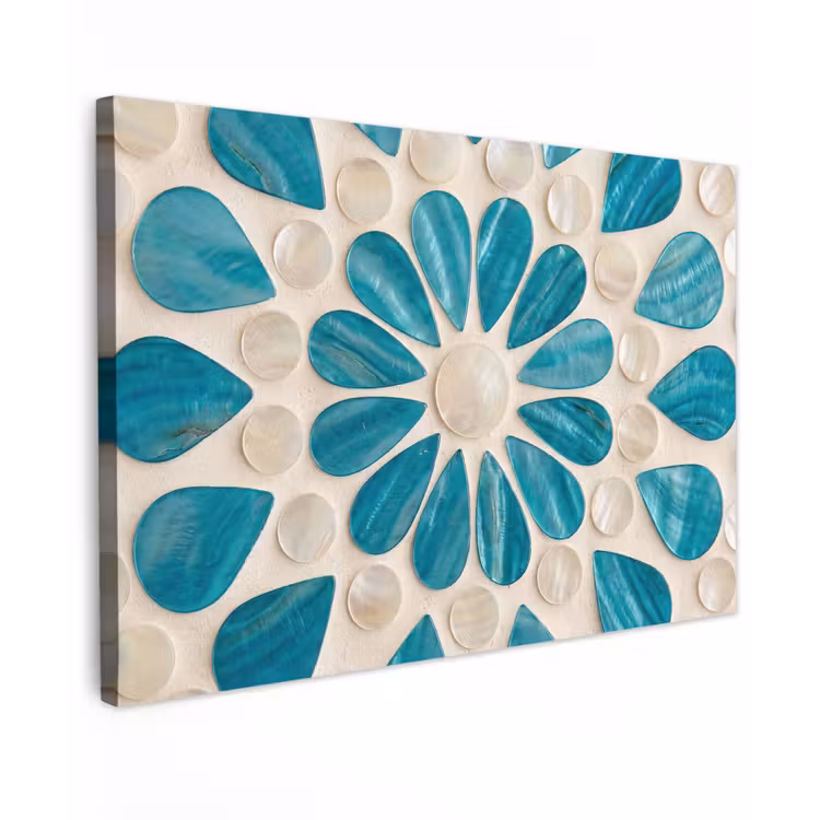 Patroon - Mozaïek - Schelpen - Abstract - Turquoise Tuinposter op houten frame 2 cm dik klein -3d