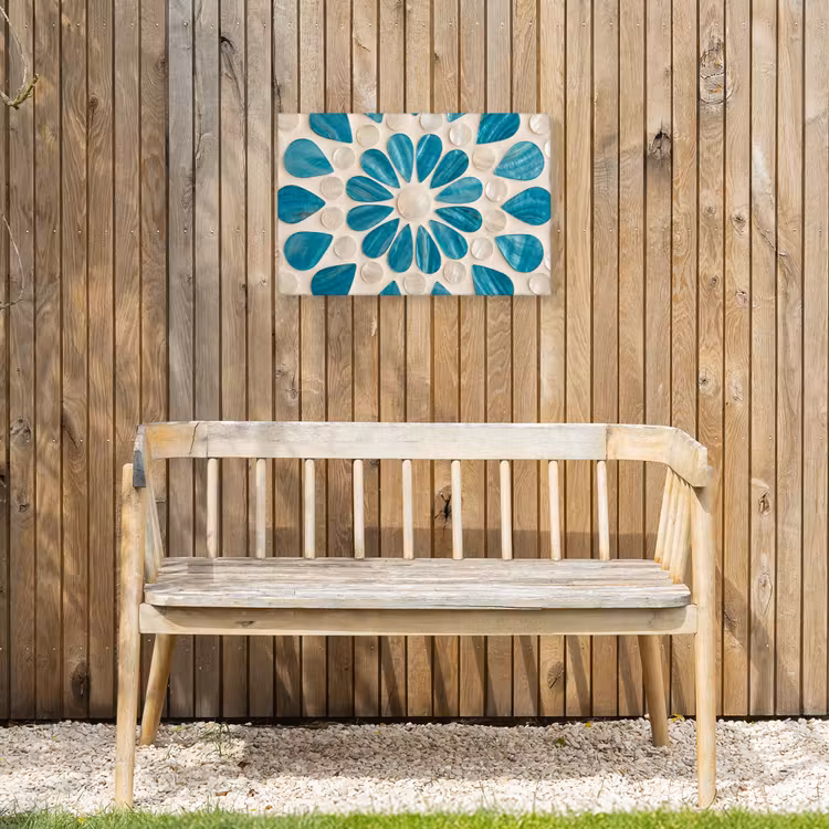 Patroon - Mozaïek - Schelpen - Abstract - Turquoise Tuinposter op houten frame 2 cm dik klein -sfeer4