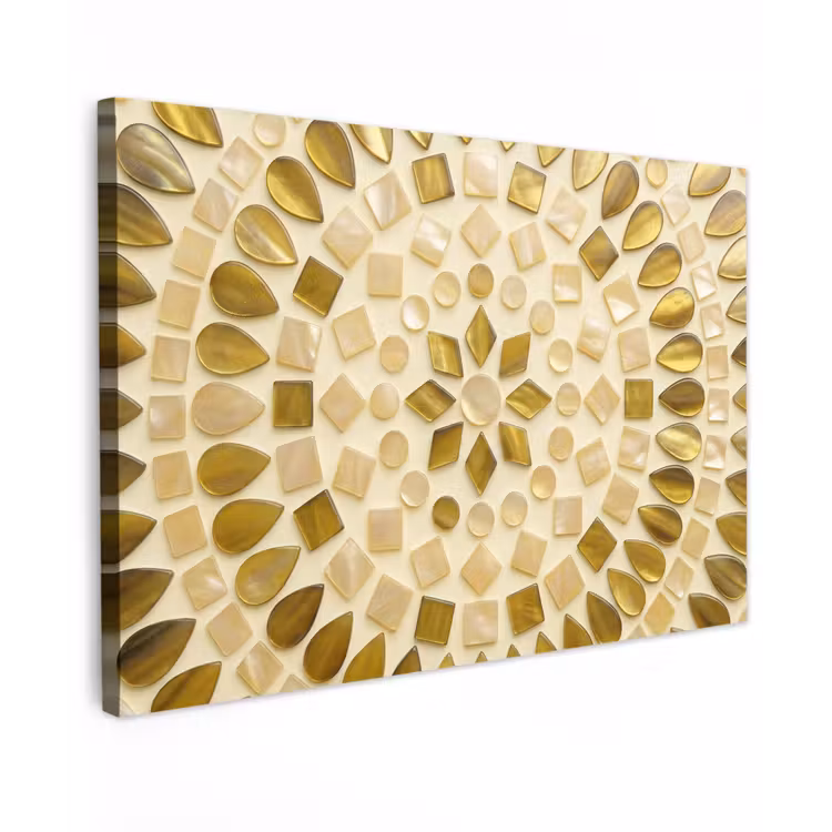 Patroon - Vormen - Mozaïek - Abstract - Goud Tuinposter op houten frame 2 cm dik klein -3d