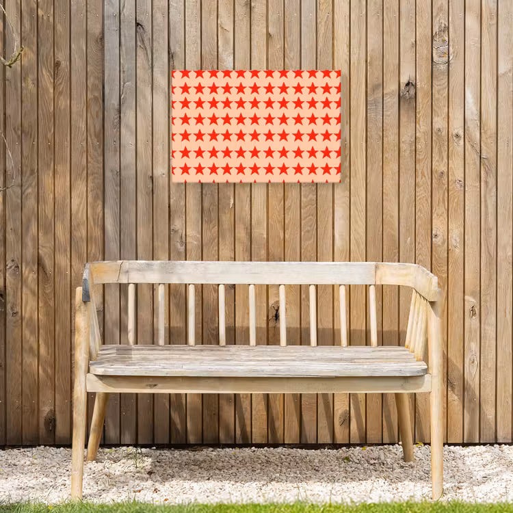 Patroon - Sterren - Rood Tuinposter op houten frame 2 cm dik klein 845 -sfeer4