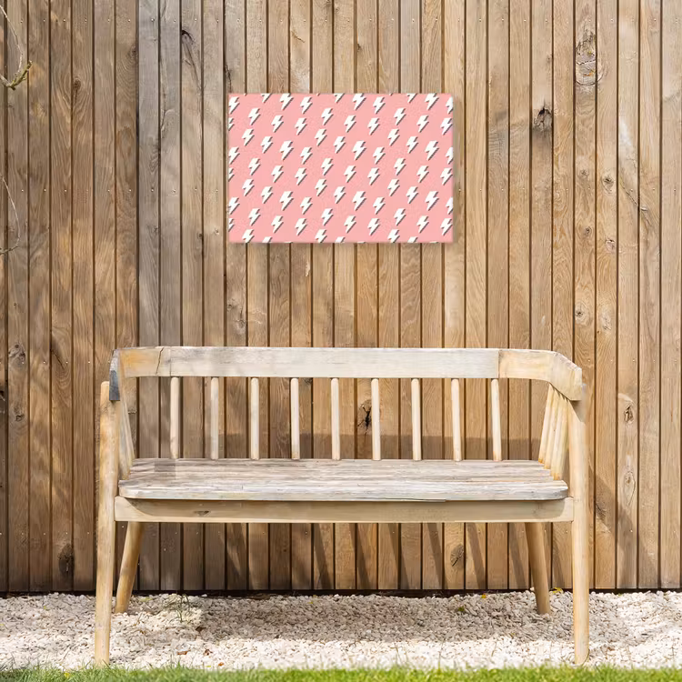 Patroon - Wit - Bliksem - Roze Tuinposter op houten frame 2 cm dik klein 845 -sfeer4