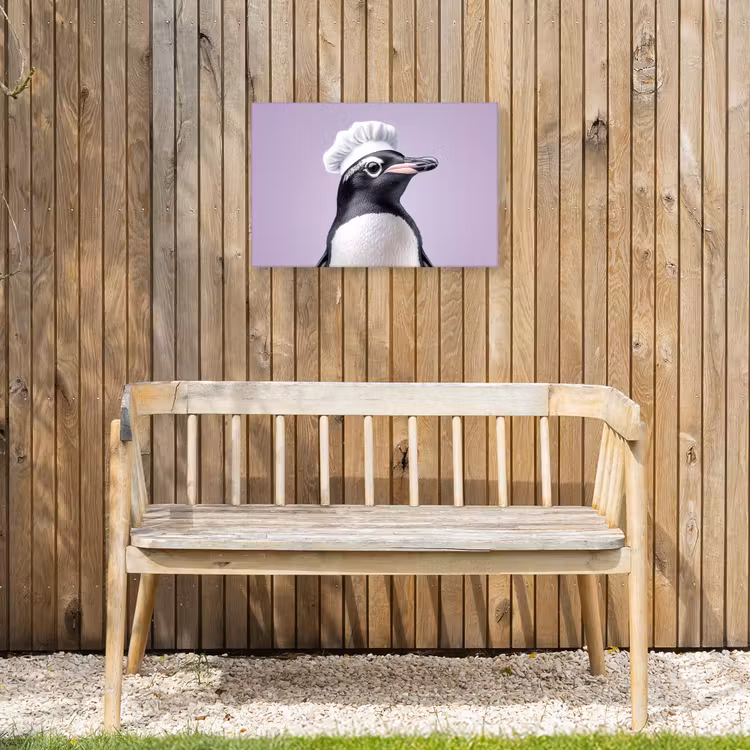 Pinguïn - Koksmuts - Lief - Paars Tuinposter op houten frame 2 cm dik klein -sfeer4