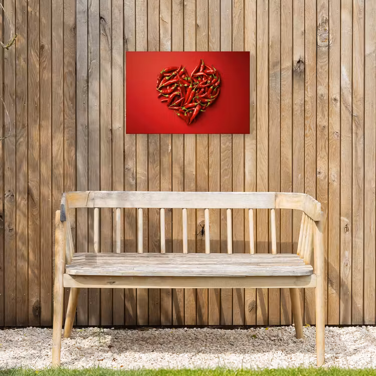 Pepers - Rood - Hart Tuinposter op houten frame 2 cm dik klein -sfeer4