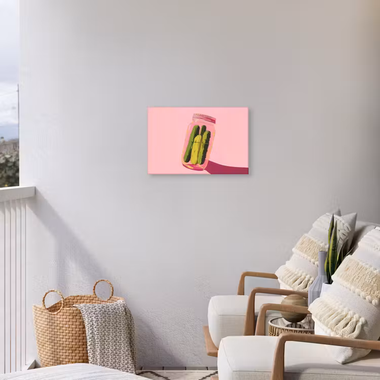 Augurken - Pot - Schaduw - Roze Tuinposter op houten frame 2 cm dik klein -sfeer1